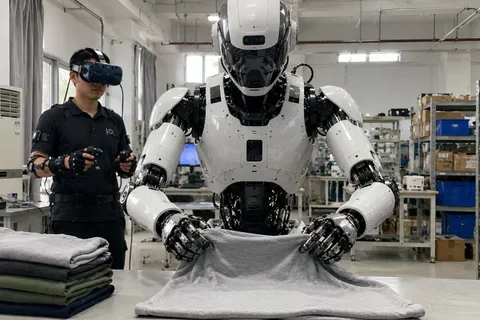 In China, Workers Use VR Goggles and Body Sensors to Train Humanoid Robots for Tasks Like Folding Clothes and Stocking Stores
