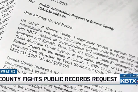 KBTX requested public records related to SpaceX, but Grimes County is asking the AG to keep some of them hidden